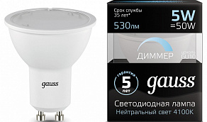 Лампа светодиодная Gauss 1015 GU10 5Вт 4100K 101506205-D