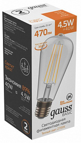 Лампа светодиодная Gauss Basic Filament E27 4.5Вт 2700K 1121215