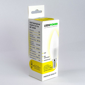 Лампа светодиодная LEDS POWER C37 E14 6Вт 3000K 006666