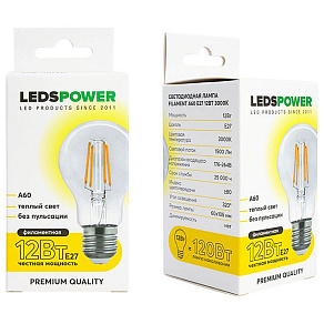 Лампа светодиодная LEDS POWER A60 E27 12Вт 3000K 007137