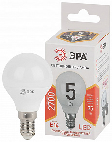 Лампа светодиодная Эра Стандарт E14 5Вт 2700K LED P45-5W-827-E14