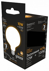 Лампа светодиодная Gauss Filament E27 10Вт 3000K 187202110