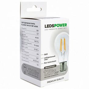 Лампа светодиодная LEDS POWER A60 E27 12Вт 4000K 007144