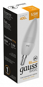 Лампа светодиодная Gauss Basic E14 5.5Вт 3000K 1033116