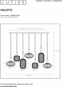 Подвесной светильник Lucide Maloto 45386/07/62