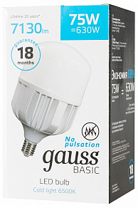 Лампа светодиодная Gauss Basic E40 75Вт 6500K 11734382