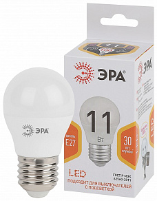 Лампа светодиодная Эра Стандарт E27 11Вт 2700K LED P45-11W-827-E27