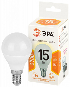 Лампа светодиодная Эра Стандарт E14 15Вт 2700K LED P45-15W-827-E14