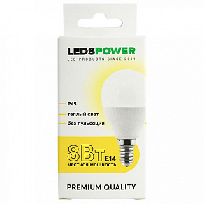 Лампа светодиодная LEDS POWER P45 E14 8Вт 3000K 006734