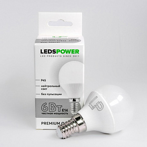 Лампа светодиодная LEDS POWER P45 E14 6Вт 4000K 006727