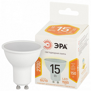 Лампа светодиодная Эра Стандарт GU10 15Вт 2700K LED MR16-15W-827-GU10