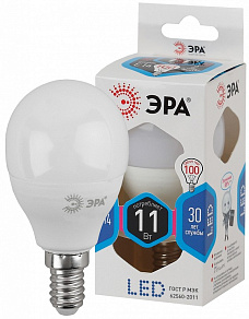 Лампа светодиодная Эра Стандарт E14 11Вт 4000K LED P45-11W-840-E14