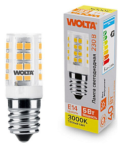Лампа светодиодная Wolta  E14 5Вт 3000K WSTD-JCD-5W3KE14-C