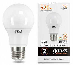 Лампа светодиодная Gauss Led Elementary A60 E27 7Вт 3000K 23217A