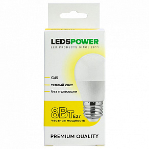 Лампа светодиодная LEDS POWER G45 E27 8Вт 3000K 006772