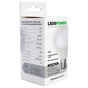 Лампа светодиодная LEDS POWER A60 E27 9Вт 4000K 006567