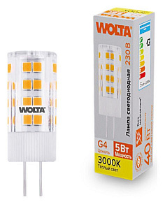 Лампа светодиодная Wolta  G4 5Вт 3000K WSTD-JC-220V5W3KG4-C