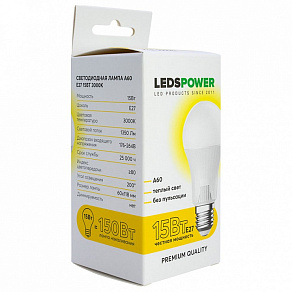 Лампа светодиодная LEDS POWER A60 E27 15Вт 3000K 006642