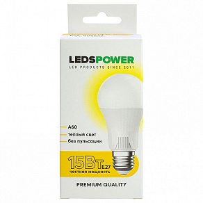 Лампа светодиодная LEDS POWER A60 E27 15Вт 3000K 006642