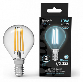Лампа светодиодная Gauss Filament E14 13Вт 4100K 105801213