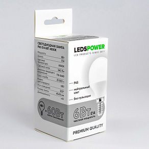 Лампа светодиодная LEDS POWER P45 E14 6Вт 4000K 006727