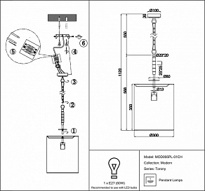 Подвесной светильник Maytoni Torony MOD066PL-01CH