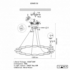 Подвесная люстра iLamp Globe 10346P/16 BK-WH