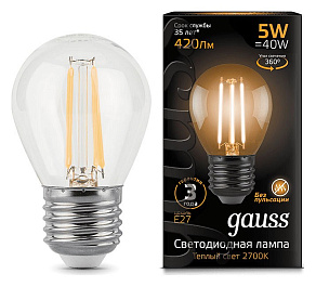 Лампа светодиодная Gauss LED Filament E27 5Вт 2700K 105802105