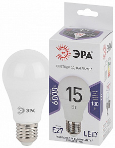 Лампа светодиодная Эра Стандарт E27 15Вт 6000K LED A60-15W-860-E27