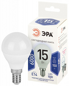 Лампа светодиодная Эра Стандарт E14 15Вт 6000K LED P45-15W-860-E14