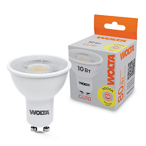Лампа светодиодная Wolta  GU10 10Вт 3000K WSTD-PAR16-220V10W3KGU10-L