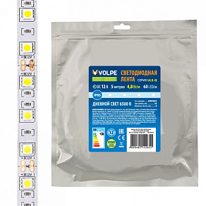 Лента светодиодная Volpe ULS-Q ULS-Q323 2835-60LED/m-8mm-IP65-DC12V-4,8W/m-5M-6500K катушка в герметичной упаковке