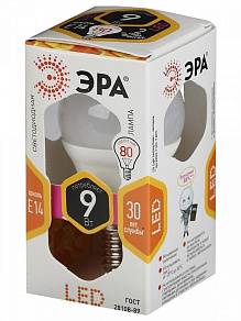 Лампа светодиодная Эра Стандарт E14 9Вт 2700K LED P45-9W-827-E14