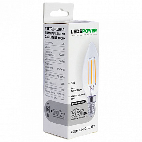 Лампа светодиодная LEDS POWER C35 E14 6Вт 4000K 007083