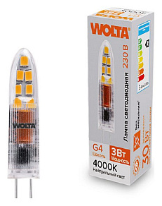 Лампа светодиодная Wolta  G4 3Вт 4000K WSTD-JC-220V3W4KG4-P
