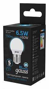 Лампа светодиодная Gauss Шар E27 6.5Вт 6500K 105102307