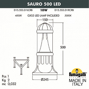 Наземный низкий светильник Fumagalli Sauro D15.553.000.LXD1L.CRB