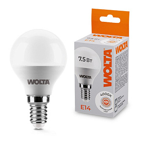 Лампа светодиодная Wolta  E14 7.5Вт 4000K 25S45GL7.5E14