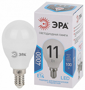 Лампа светодиодная Эра Стандарт E14 11Вт 4000K LED P45-11W-840-E14