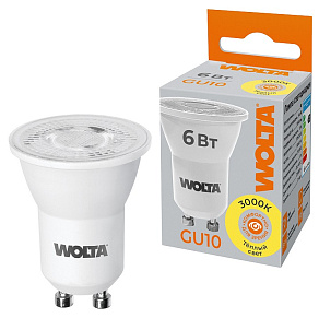 Лампа светодиодная Wolta  GU10 6Вт 3000K WSTD-JCDR-MR11-6W3KGU10-L