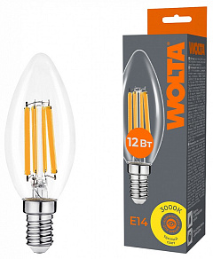 Лампа светодиодная Wolta  E14 12Вт 3000K WF-C35-12W3KE14