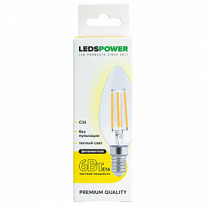 Лампа светодиодная LEDS POWER C35 E14 6Вт 3000K 007076