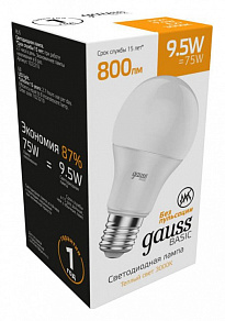 Лампа светодиодная Gauss Basic E27 9.5Вт 3000K 1023210