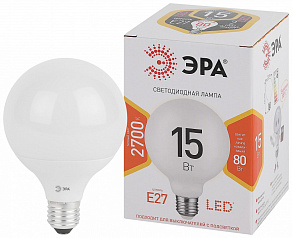 Лампа светодиодная Эра Стандарт E27 15Вт 2700K LED G95-15W-2700K-E27