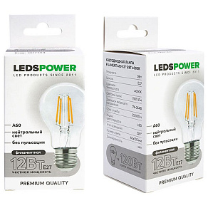 Лампа светодиодная LEDS POWER A60 E27 12Вт 4000K 007144