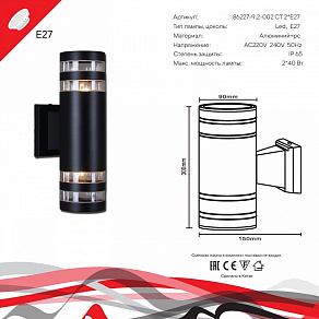 Светильник на штанге Reluce 86227 86227-9.2-002CT 2*E27 BK