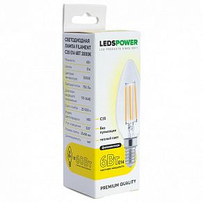 Лампа светодиодная LEDS POWER C35 E14 6Вт 3000K 007076