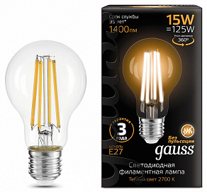 Лампа светодиодная Gauss Filament E27 15Вт 2700K 102902115
