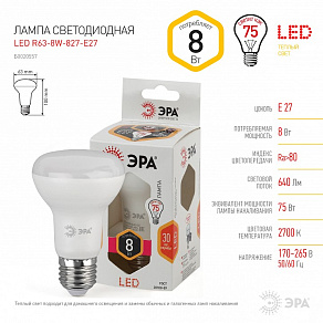 Лампа светодиодная Эра Стандарт E27 8Вт 2700K LED R63-8W-827-E27