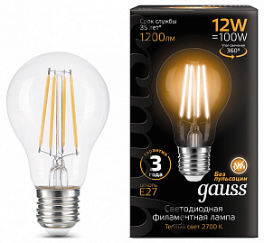 Лампа светодиодная Gauss Filament E27 12Вт 2700K 102902112